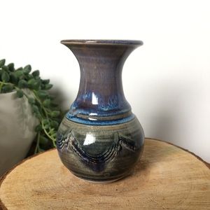 Handmade Glazed Blue Electric draped Pottery Vase